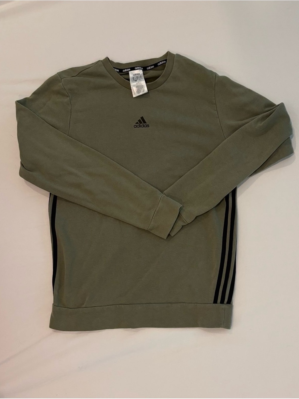 adidas Olive Green Crewneck Sweatshirt with Black Stripes